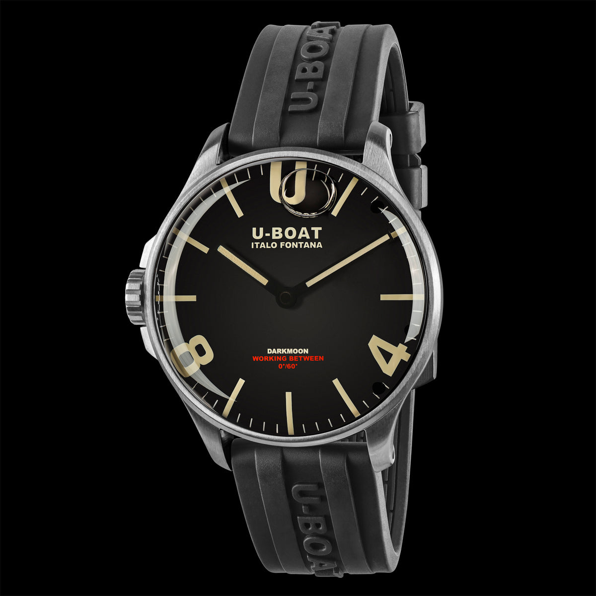U-Boat Darkmoon 44mm Black SS Rubber Strap Watch