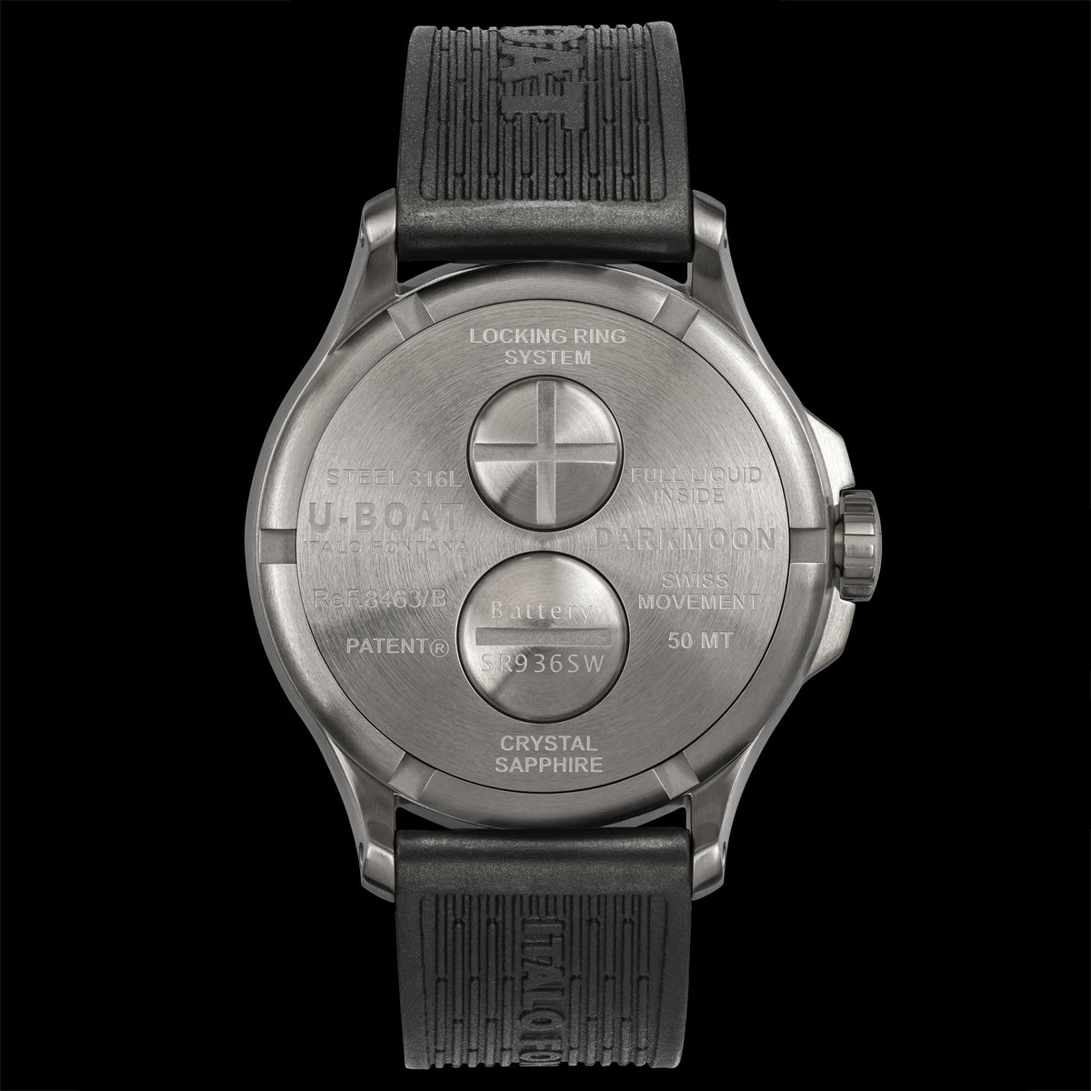 U-Boat Darkmoon 44mm Black SS Rubber Strap Watch