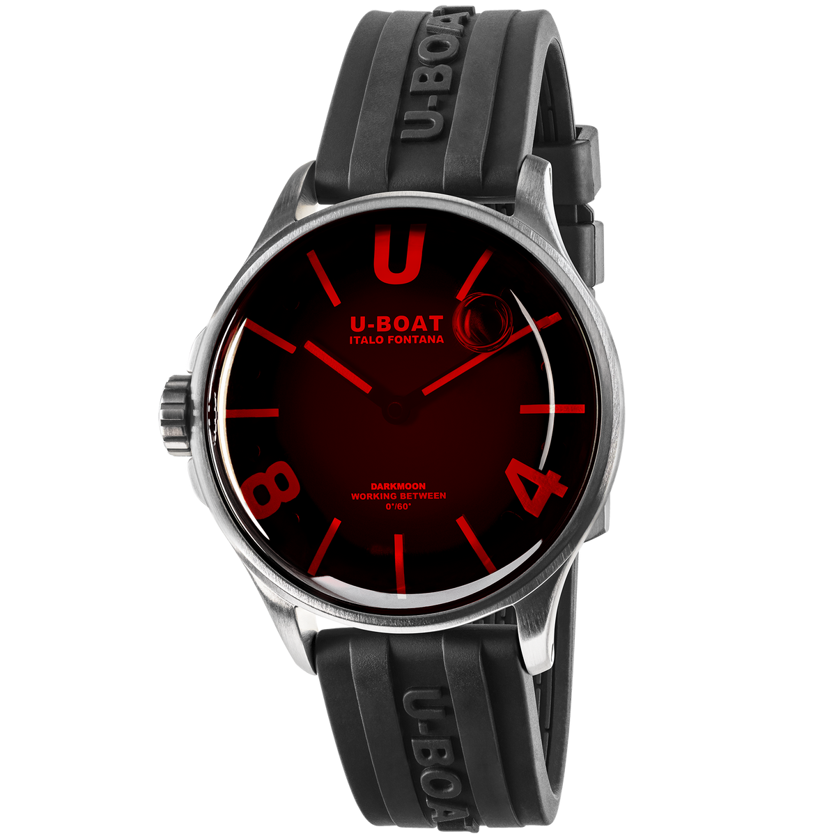 U-Boat Darkmoon 44mm Red Glass SS Rubber Strap Watch