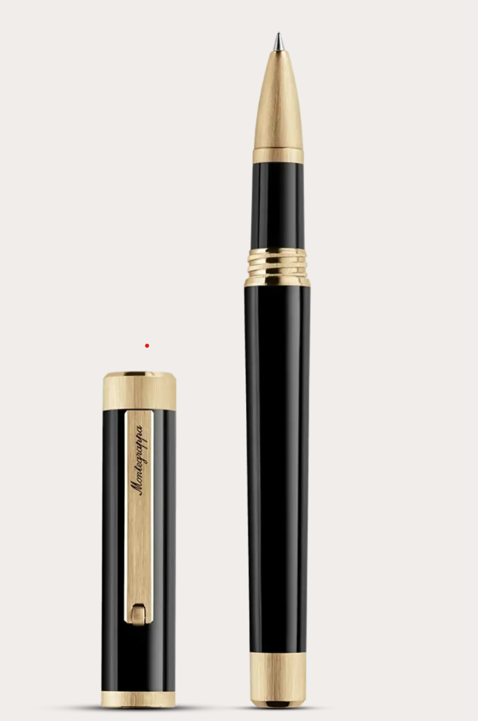 Montegrappa Zero Rollerball Pen Black Resin IP Yellow Gold