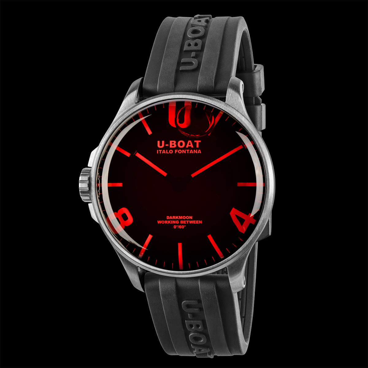 U-Boat Darkmoon 44mm Red Glass SS Rubber Strap Watch