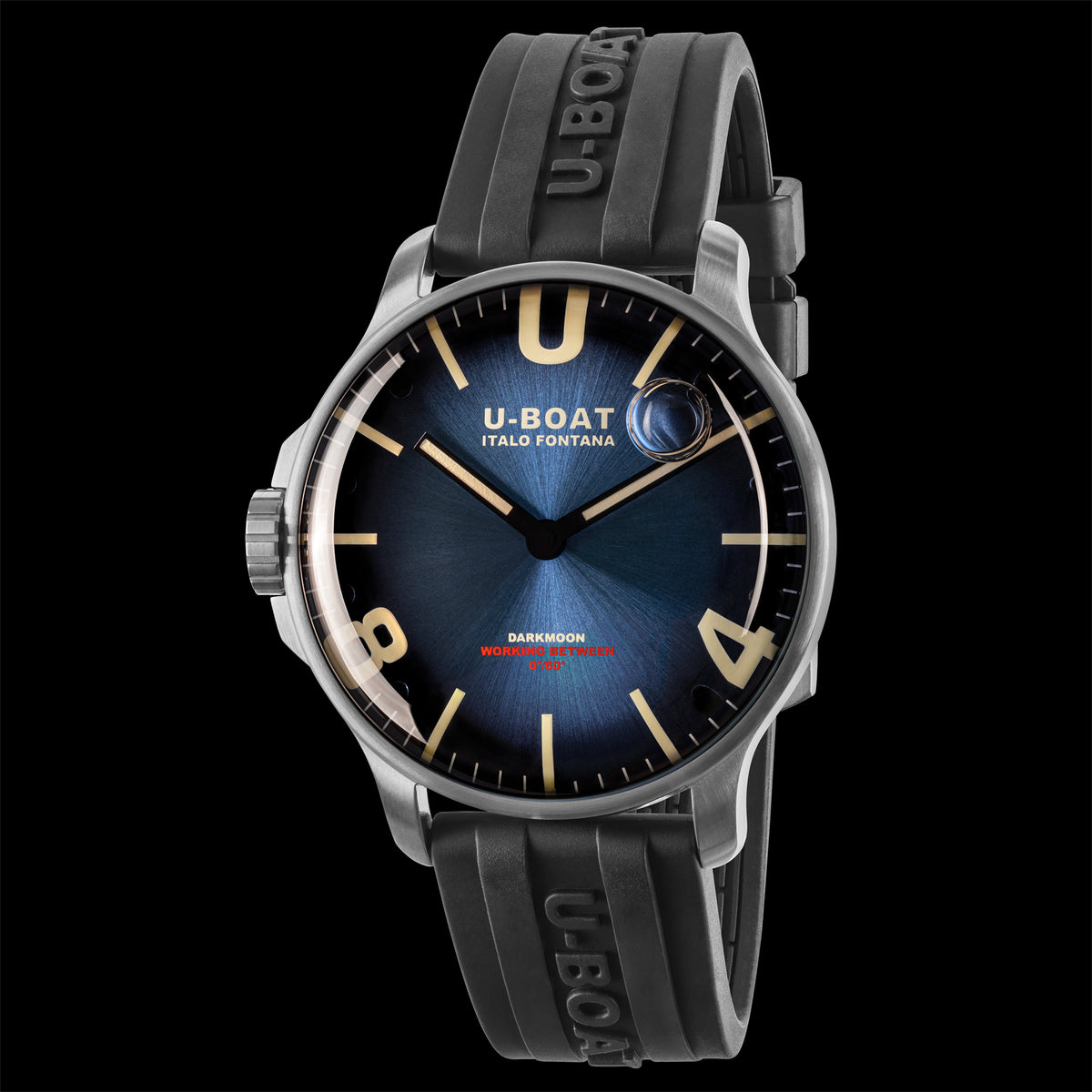U-Boat Darkmoon 44mm Imperial Blue SS Rubber Strap Watch