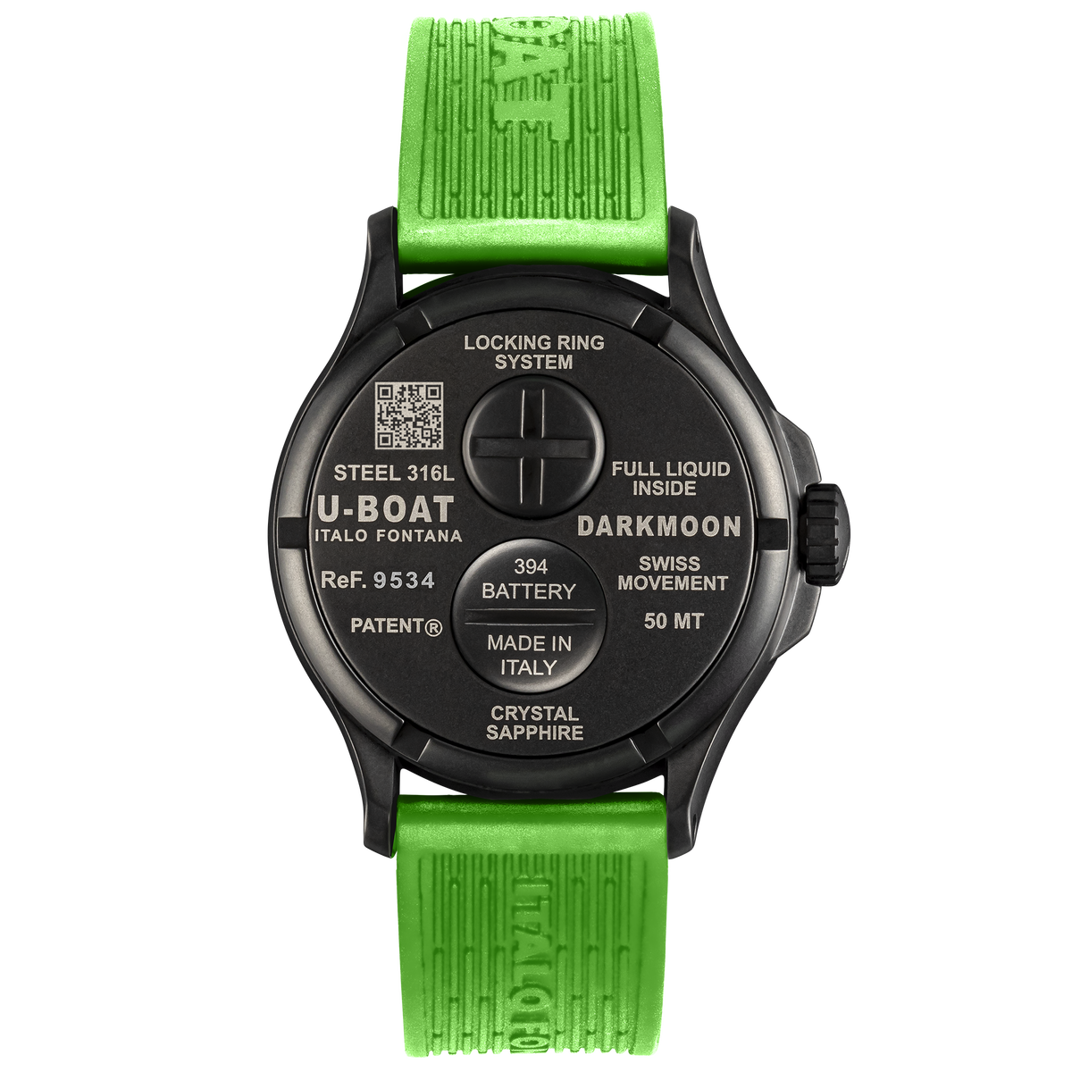 U-Boat Darkmoon 44mm Green Black PVD Rubber Strap Watch