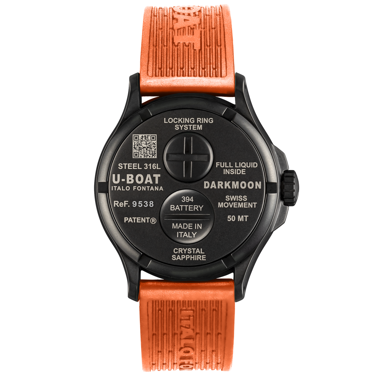 U-Boat Darkmoon 44mm Orange Black PVD Rubber Strap Watch