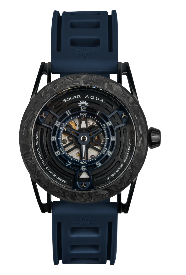 Solar Aqua Carbon Fiber SS PVD Black Deep Blue Dial Watch